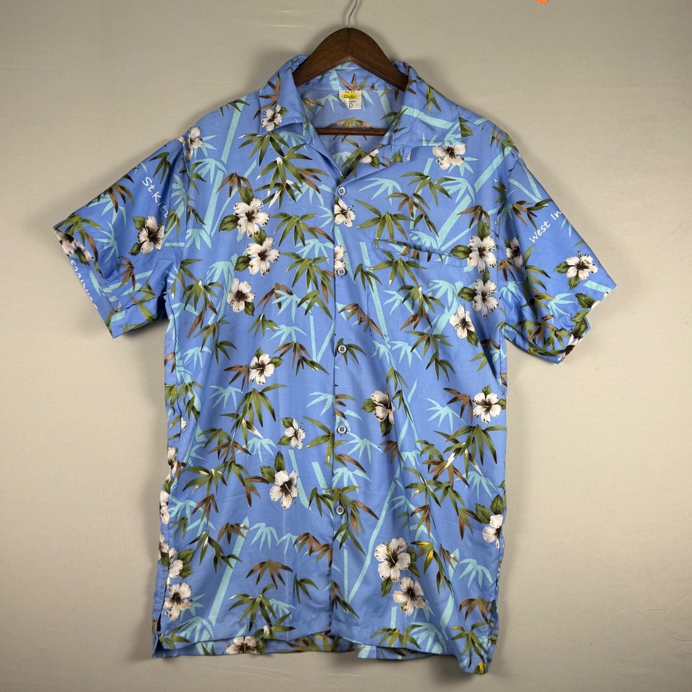 Ridhi Beach Wear Shirt Mens Large Blue Tropical Hibiscus St Kitts New No Tags
